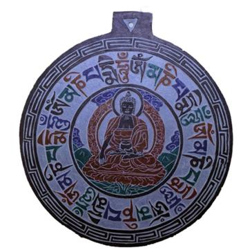 Bassorilievo in pietra ardesia raffigurante Buddha - Om Mani Pad Me Hum
