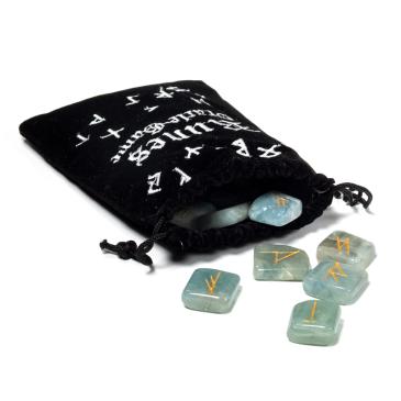 Set oracolo rune Acquamarina in sacchetto di velluto
