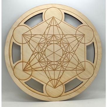 Griglia per Cristalli Cubo di Metatron in legno di betulla traforato e inciso - cm 30