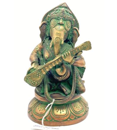 Statua Ganesh suonatore in bronzo