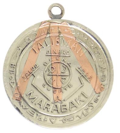 Ciondolo Amuleto Marabaki con Tetragramaton in 3 metalli (Fortuna, Denaro, Amore, Salute)