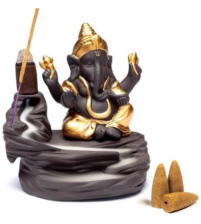 Portaincensi Ganesh per coni d'incenso a reflusso