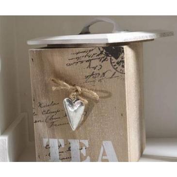 Scatola tè - porta spezie in legno con decoro a cuore