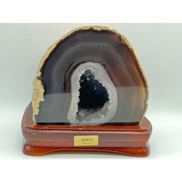 Geode Agata Extra Brasiliana su base in legno