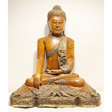 Buddha seduto Bhumisparsha in legno