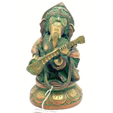 Statua Ganesh suonatore in bronzo
