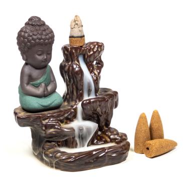 Portaincensi "piccolo Buddha" per coni d'incenso a reflusso