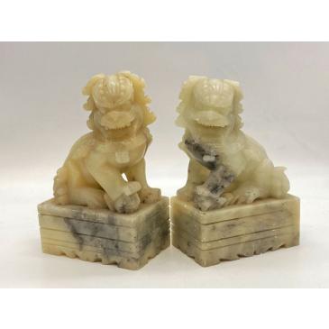 Coppia Cani Fu - Leoni guardiani in pietra saponaria