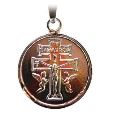 Ciondolo Amuleto Croce Caravaca con Tetragramaton in 3 metalli