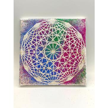 Tesseract o "cubo cosmico" - Tela dipinta a mano - cm 15 x 15