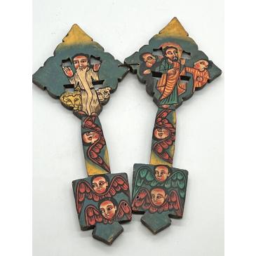 Amuleto Croce Copta Etiope in legno con raffigurazioni interne