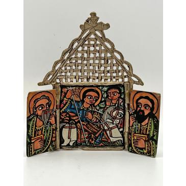 Amuleto Croce ad Altare copta Etiope in metallo con raffigurazioni interne