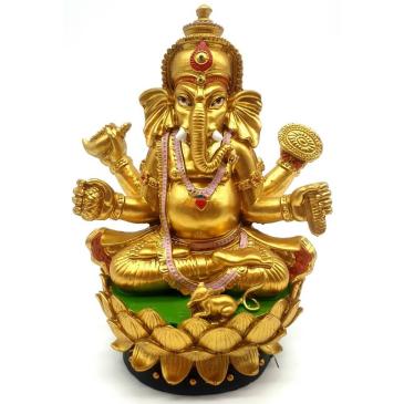 Statua in resina Ganesh dorata su base