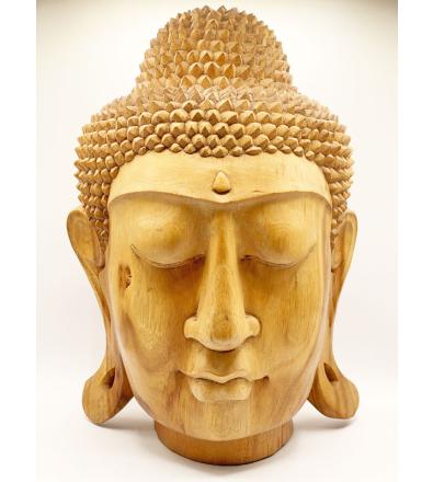 Scultura in legno testa di Buddha giovane