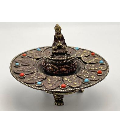 Brucia incensi tibetano in metallo 10x8cm