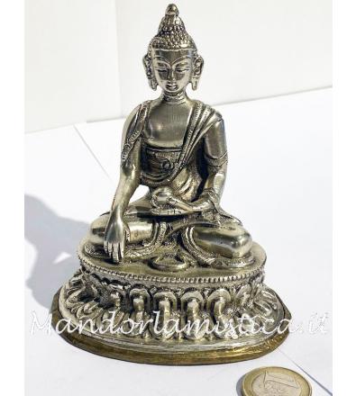 Buddha seduto Bhumisparsha in ottone massiccio