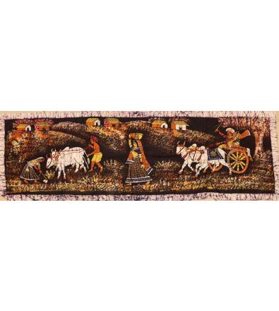 Telo con raffigurazione rupestre e agricola induista 170 x 57 cm