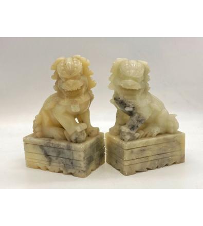 Coppia Cani Fu - Leoni guardiani in pietra saponaria