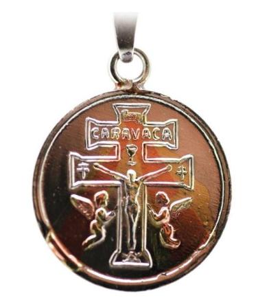 Ciondolo Amuleto Croce Caravaca con Tetragramaton in 3 metalli