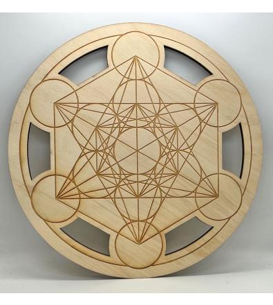 Griglia per Cristalli Cubo di Metatron in legno di betulla traforato e inciso - cm 30