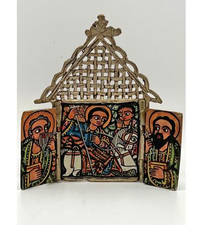 Amuleto Croce ad Altare copta Etiope in metallo con raffigurazioni interne