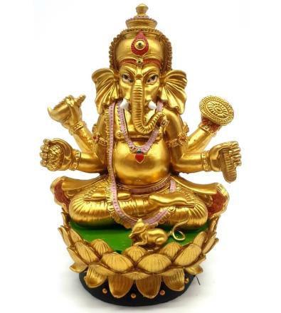 Statua in resina Ganesh dorata su base