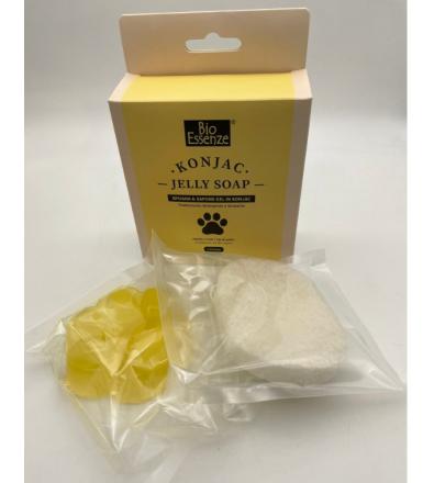 Konjac - Jelly Soap spugna e sapone gel in konjac, trattamento detergente e idratante al limone
