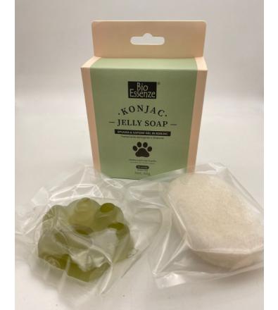 Konjac - Jelly Soap spugna e sapone gel in konjac, trattamento detergente e idratante al te verde