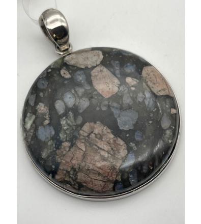Ciondolo con Opale Boulder rotondo bifacciale in Argento 925
